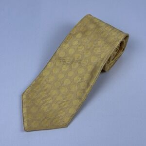 Ferre Silk Tie Vintage Yellow Honeycomb Jacquard Made In Italy 3.5" W 59" L